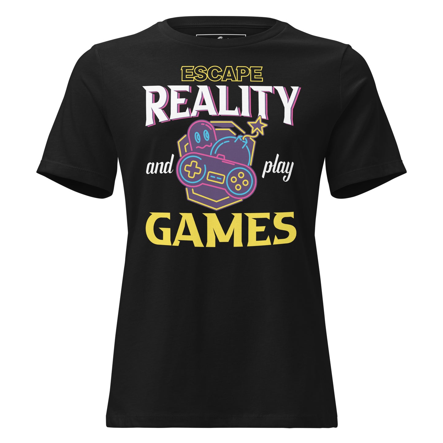 Escape Reality and Play Games Black Motivational Women’s T-Shirt