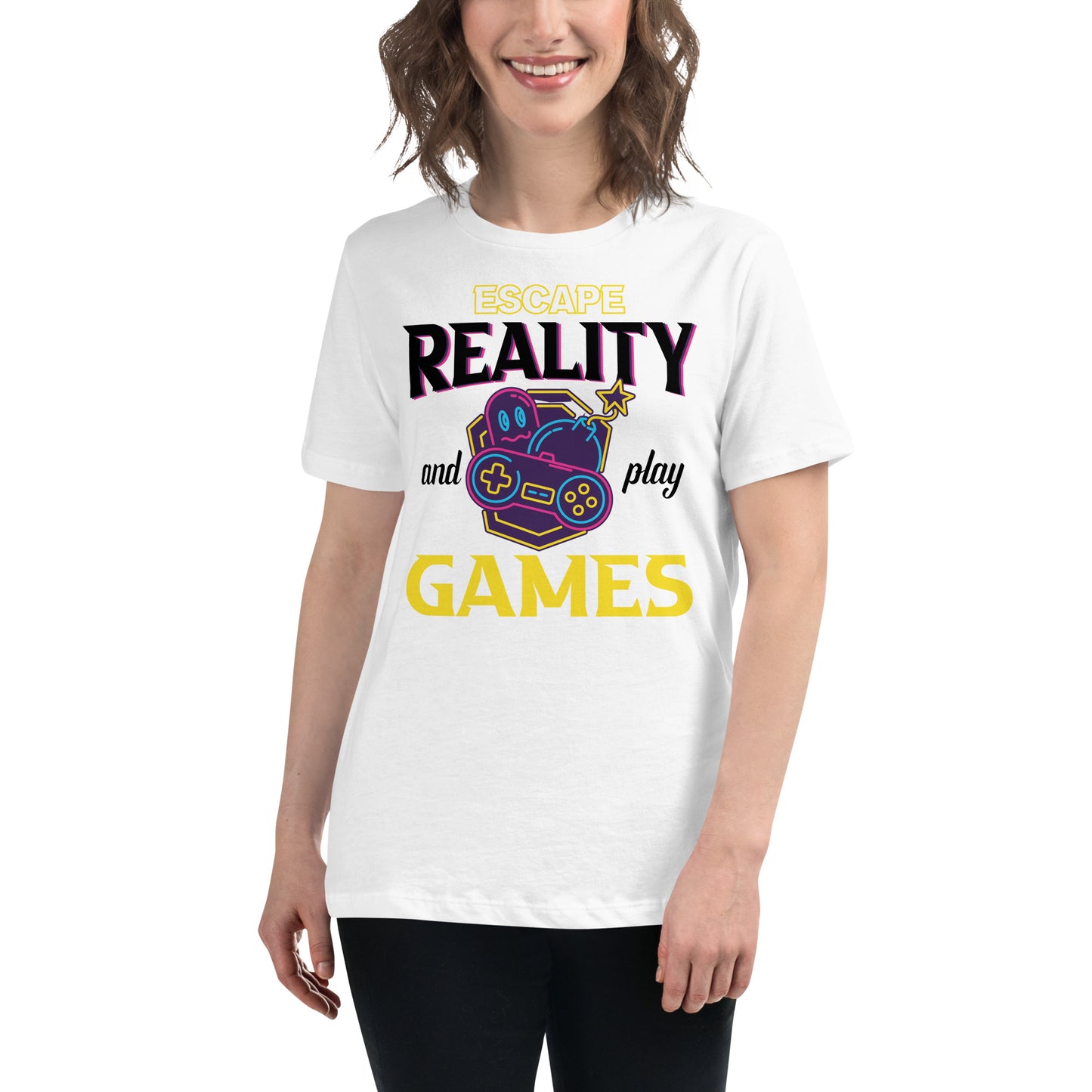 Escape Reality and Play Games White Motivational Women’s T-Shirt Lifestyle
