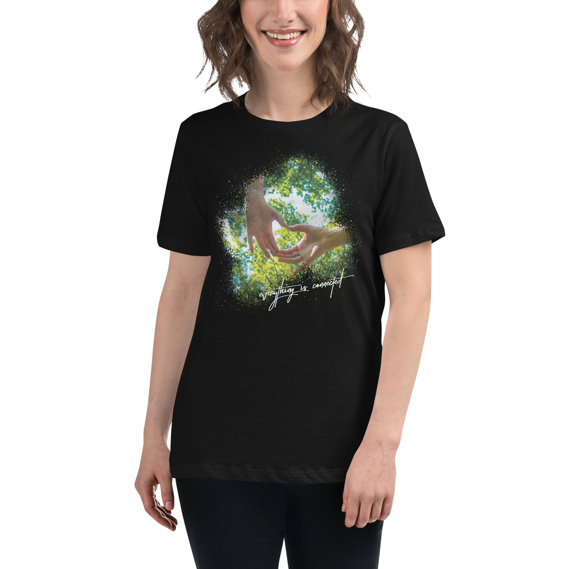 Everything Is Connected Hands Black Motivational Women’s T-Shirt Lifestyle