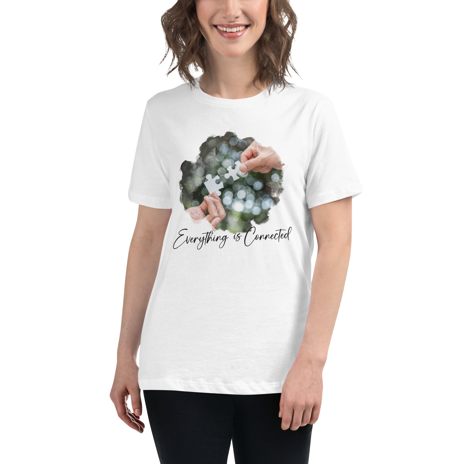 Everything Is Connected Puzzle White Motivational Women’s T-Shirt Lifestyle