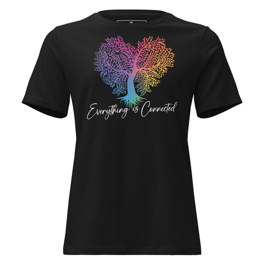 Everything Is Connected Rainbow Tree Black Motivational Women’s T-Shirt