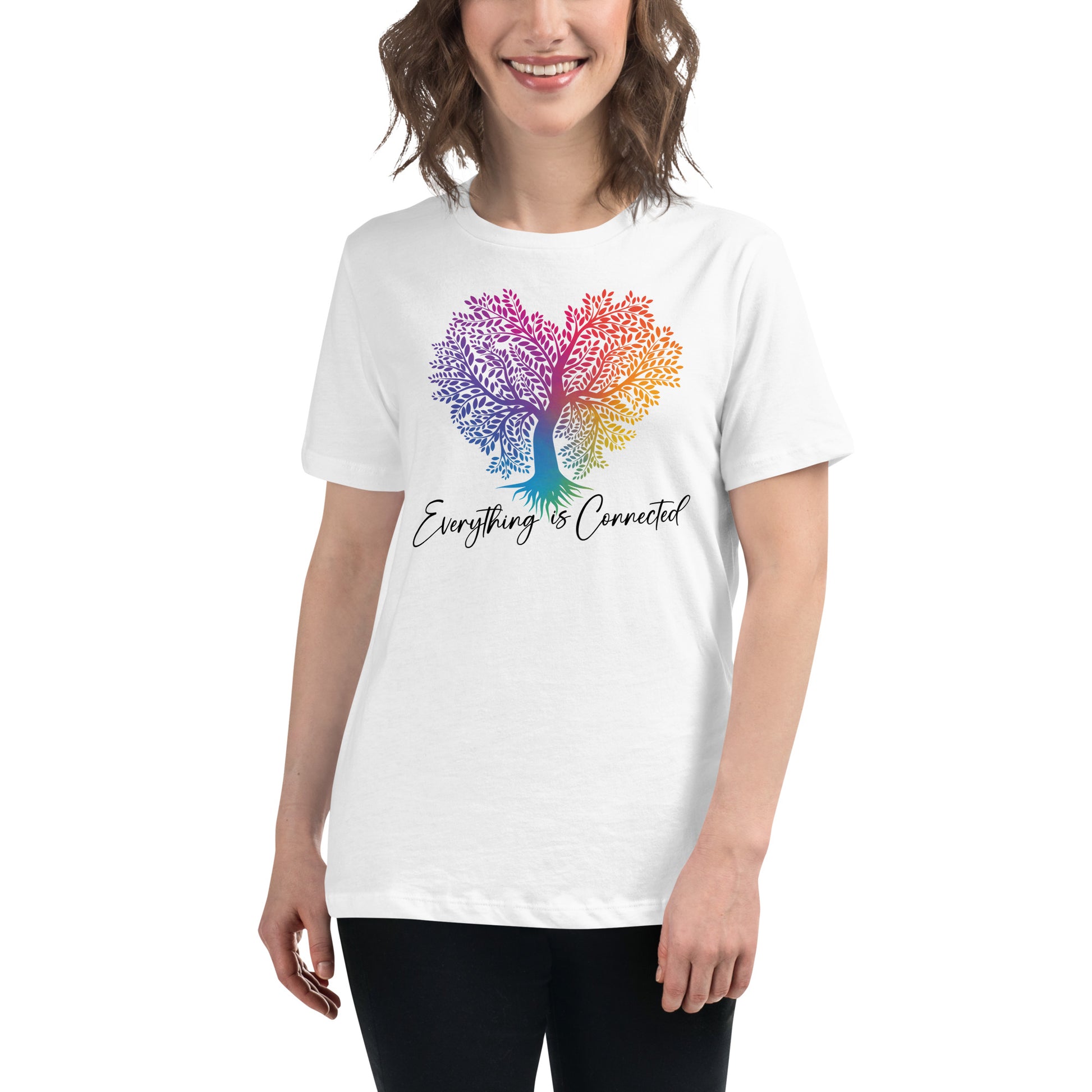 Everything Is Connected Rainbow Tree White Motivational Women’s T-Shirt Lifestyle
