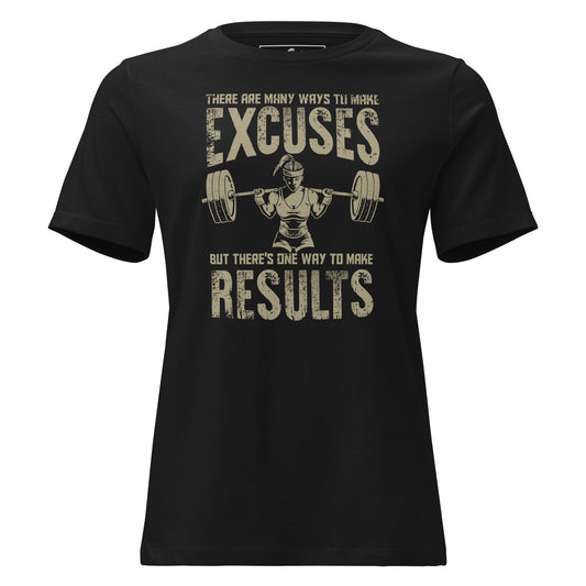 Excuses vs. Results Black Motivational Women’s T-Shirt