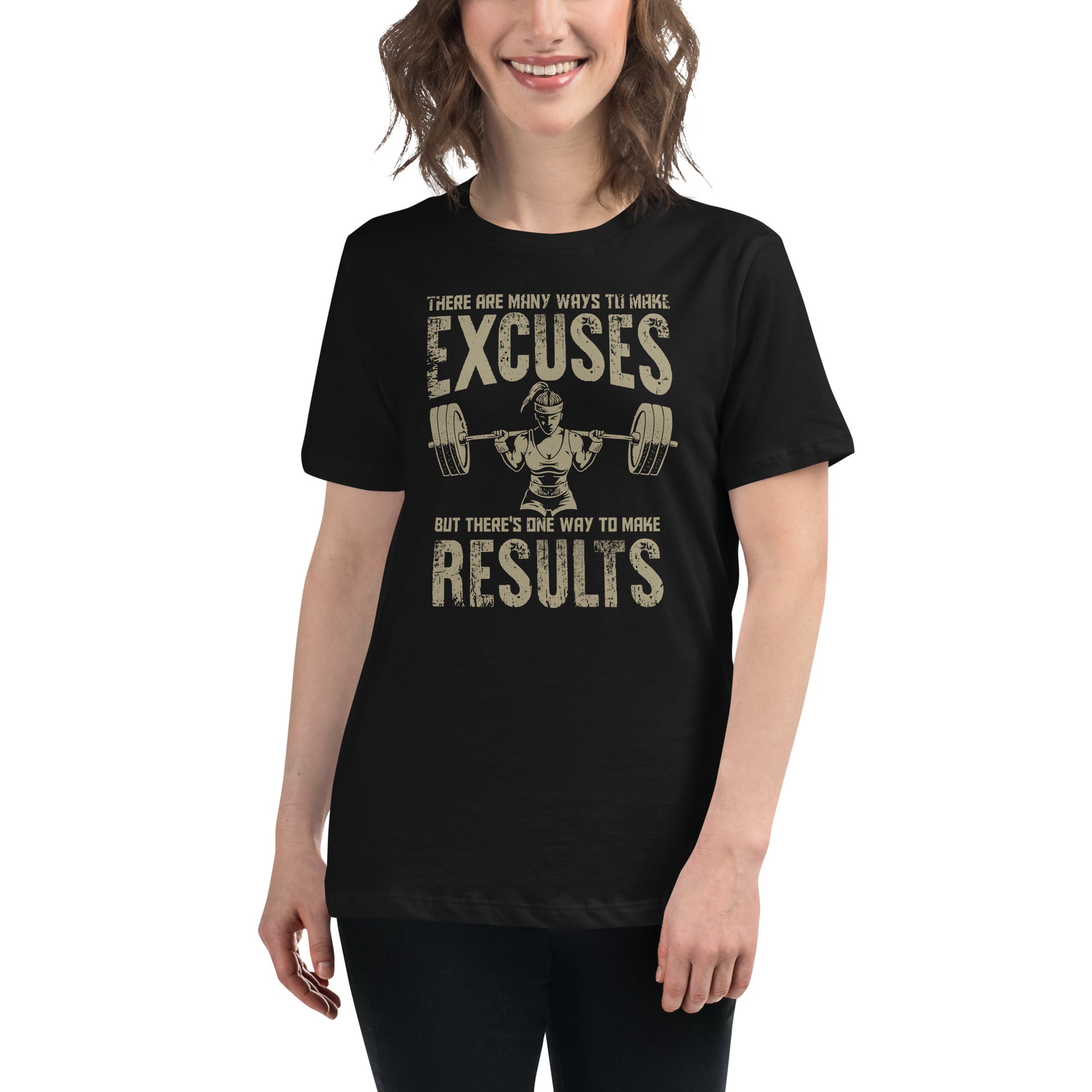 Excuses vs. Results Black Motivational Women’s T-Shirt