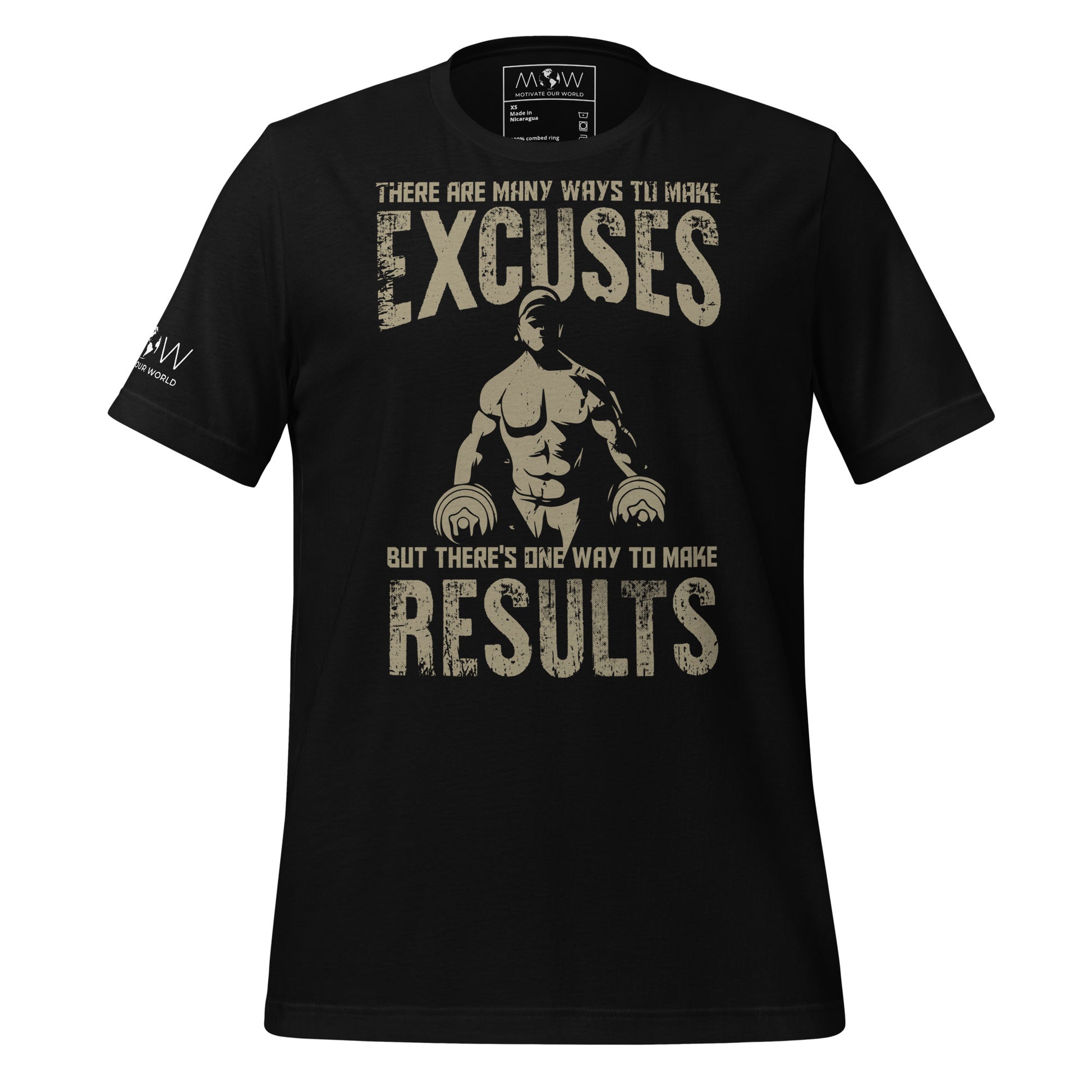 Excuses vs. Results Men's Motivational Black T-Shirt