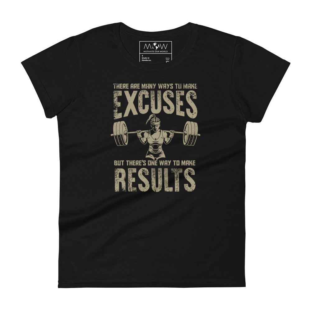 Excuses vs. Results Women's Motivational Black T-Shirt