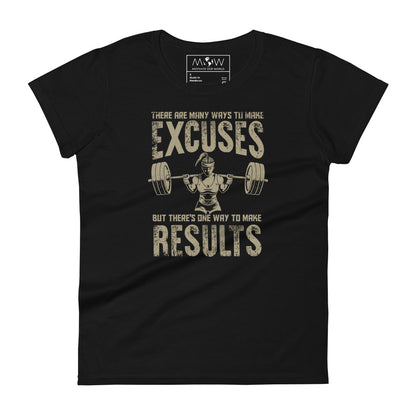Excuses vs. Results Women's Motivational Black T-Shirt