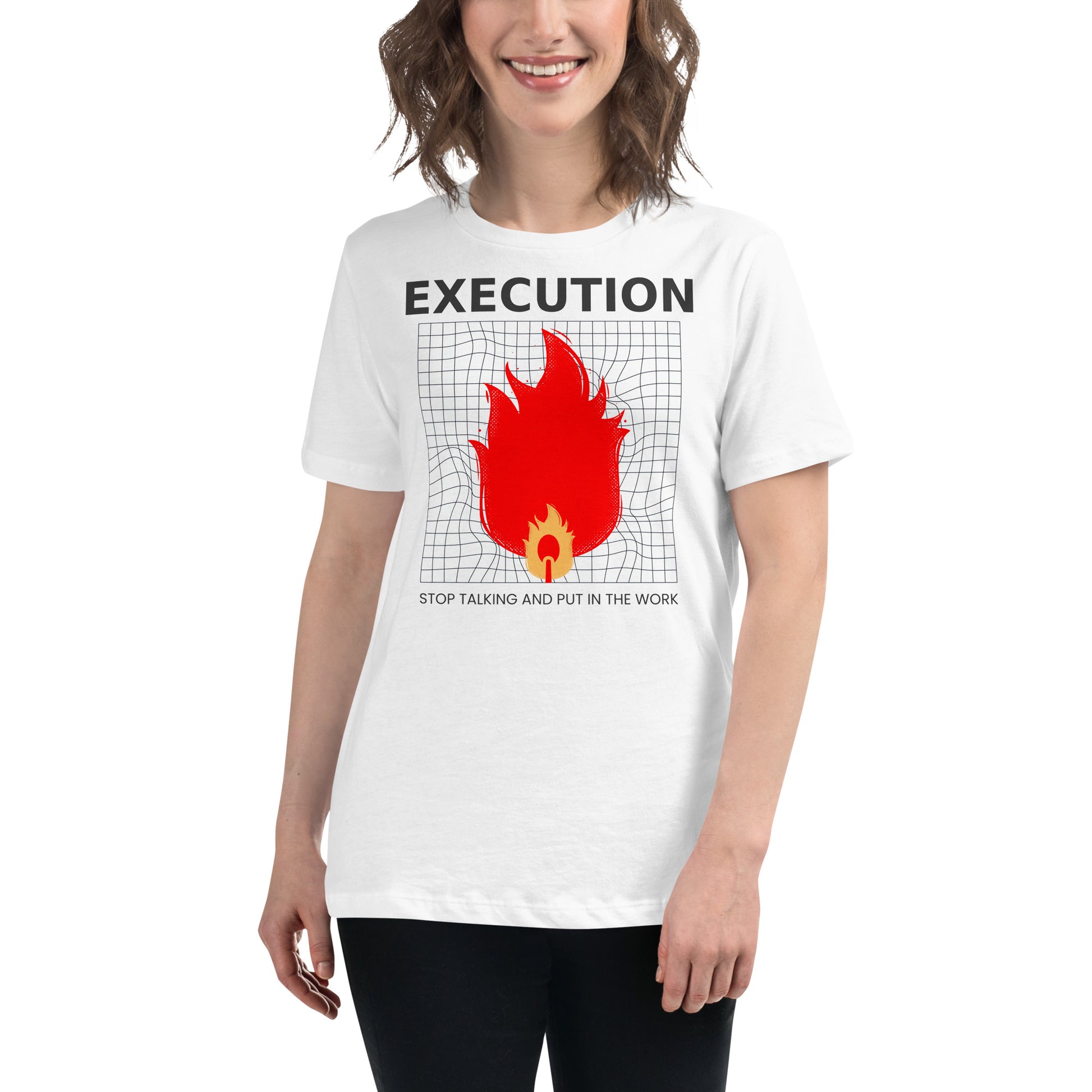 Execution V White Motivational Women’s T-Shirt Lifestyle