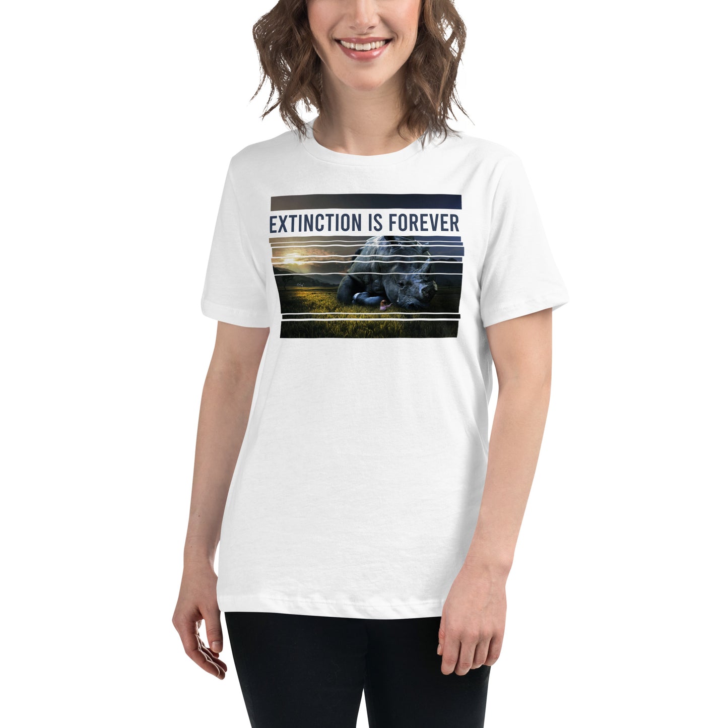 Extinction Is Forever - Crying Rhino White Motivational Women’s T-Shirt Lifestyle