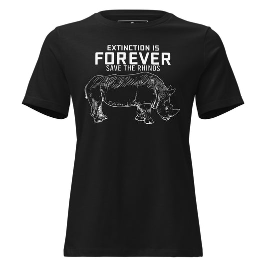 Extinction Is Forever – Save the Rhinos Black Motivational Women’s T-Shirt
