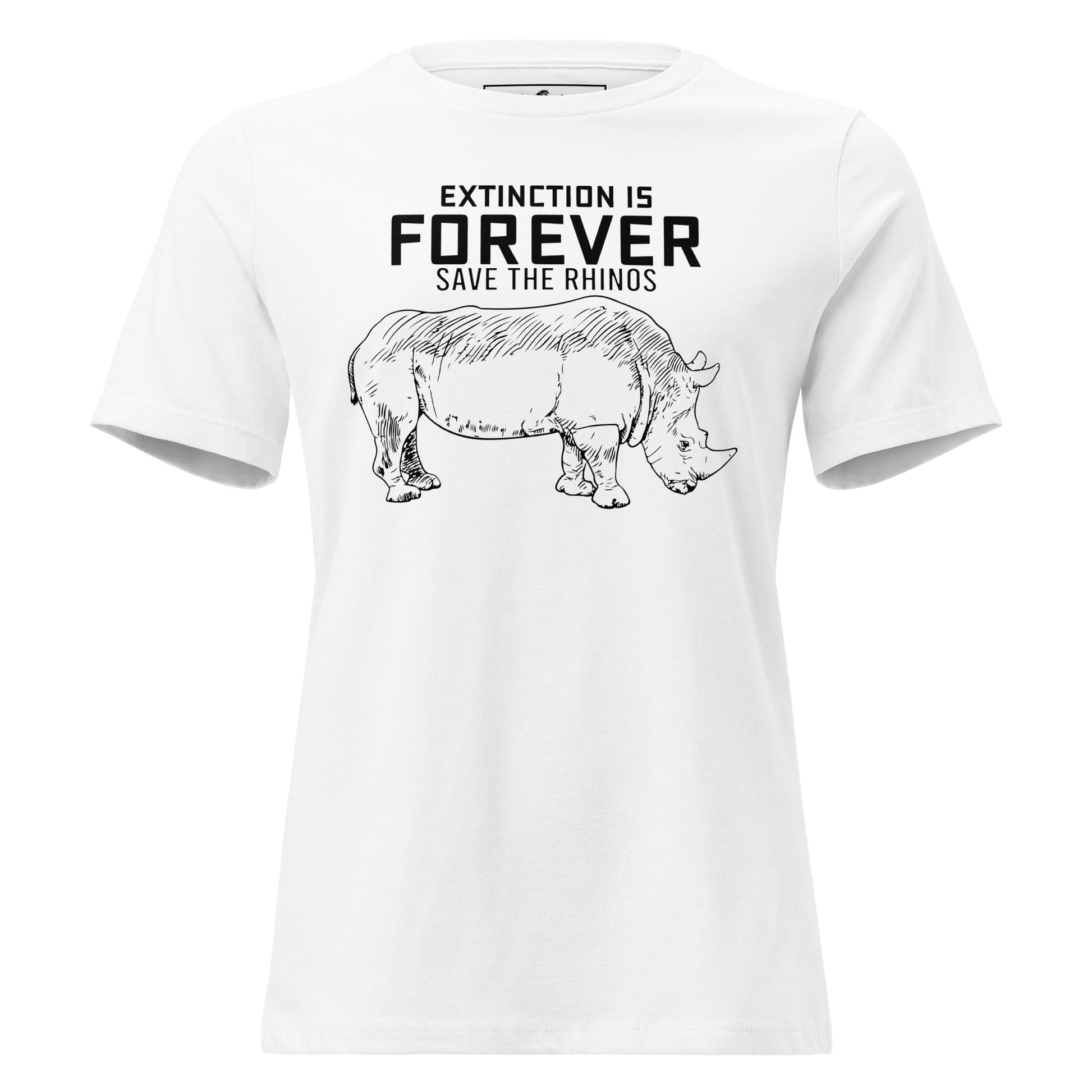 Extinction Is Forever – Save the Rhinos White Motivational Women’s T-Shirt