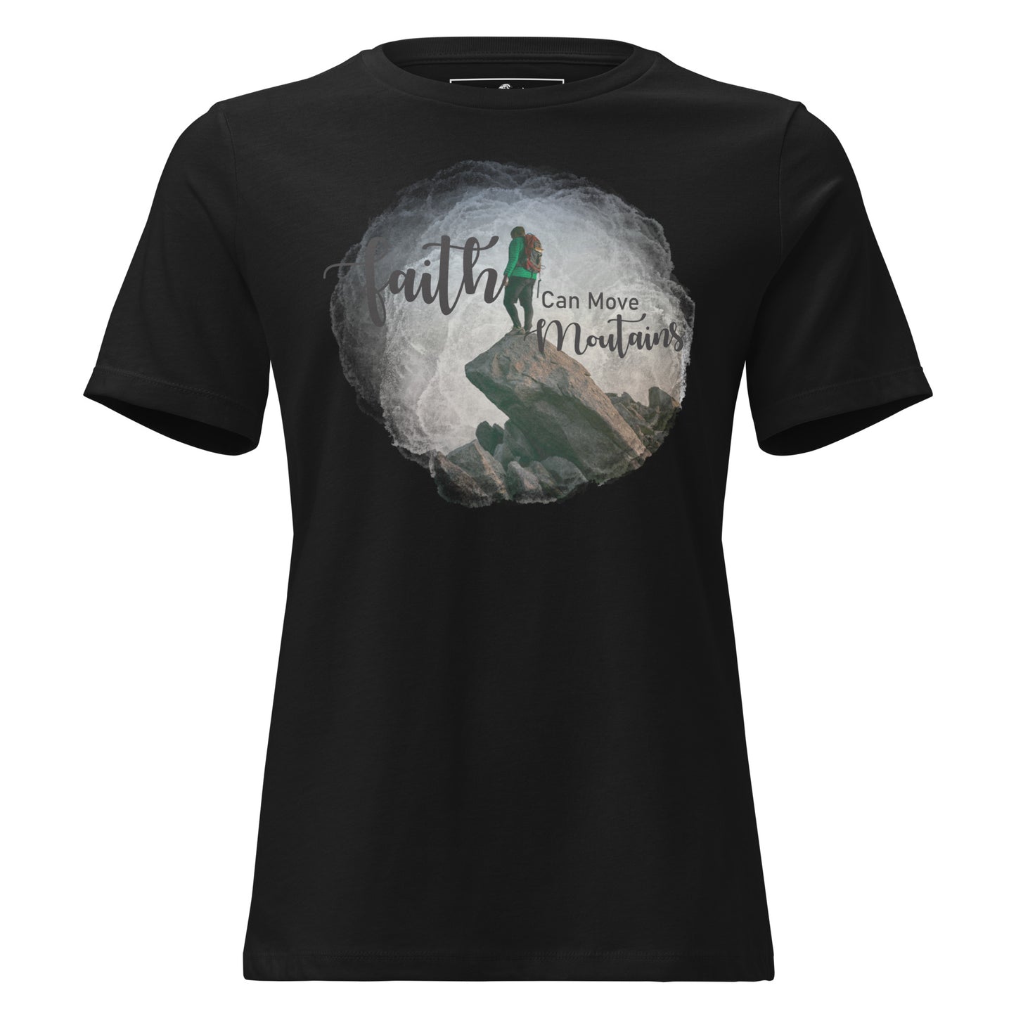 Faith Can Move Mountains Adventurer Black Motivational Women’s T-Shirt