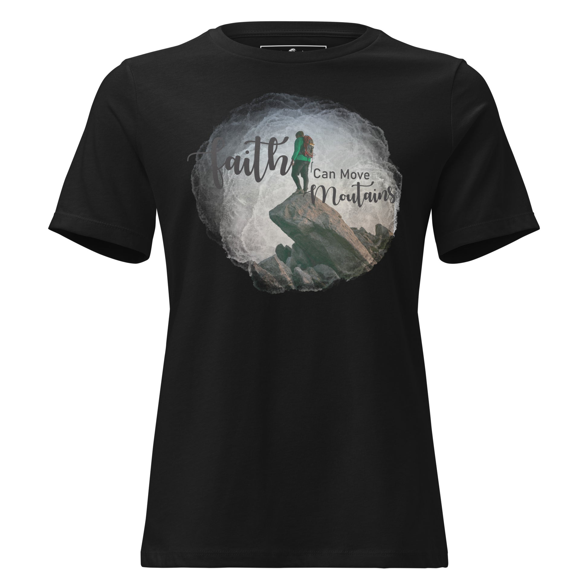 Faith Can Move Mountains Adventurer Black Motivational Women’s T-Shirt