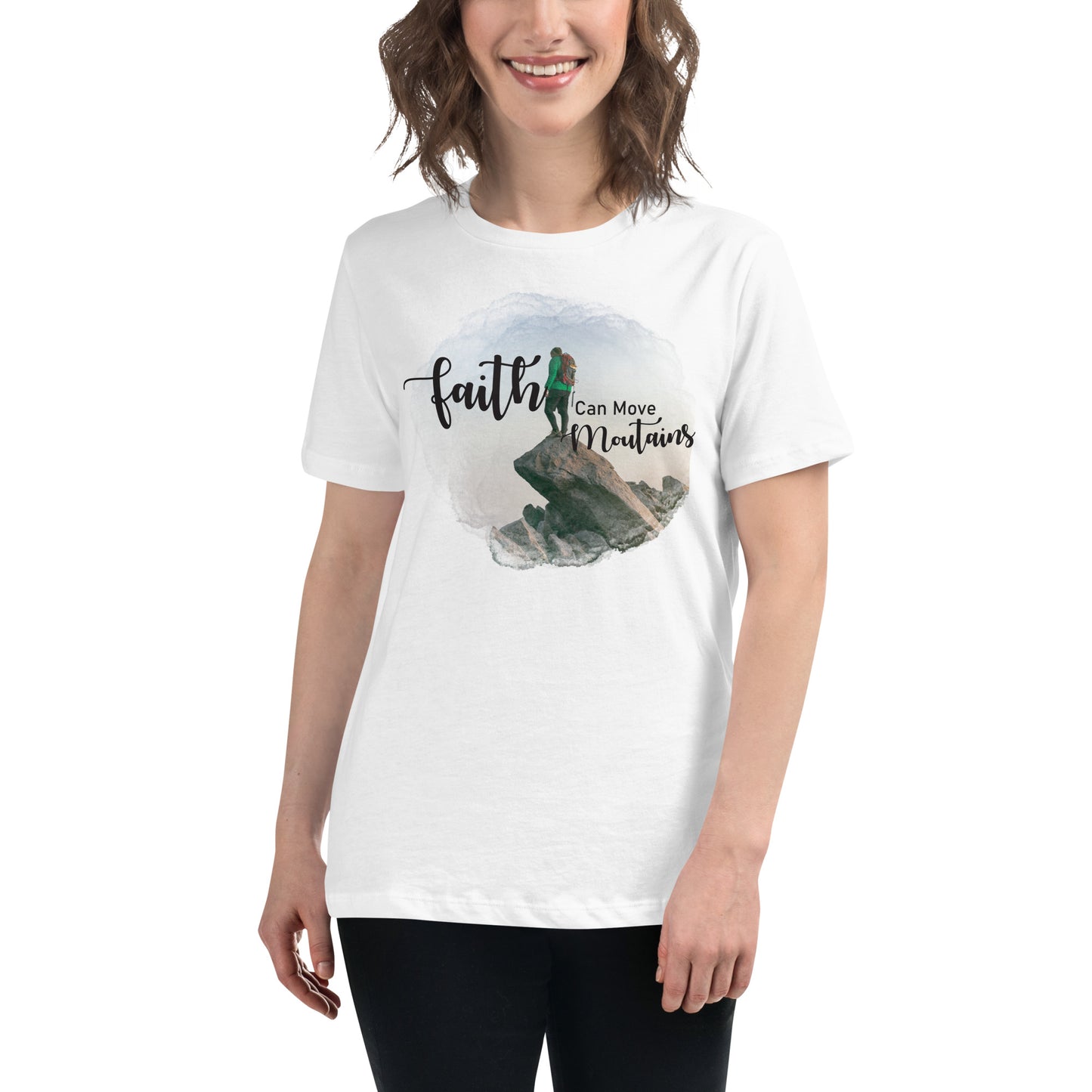 Faith Can Move Mountains Adventurer White Motivational Women’s T-Shirt Lifestyle