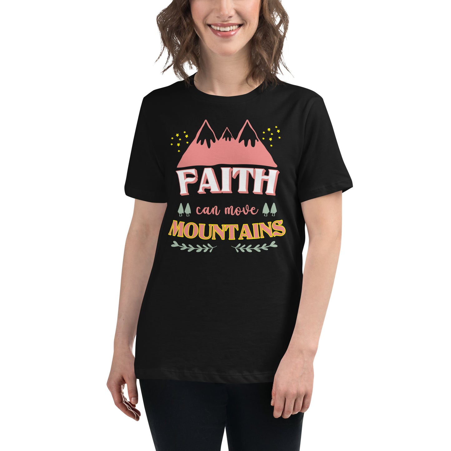 Faith Can Move Mountains Black Motivational Women’s T-Shirt Lifestyle