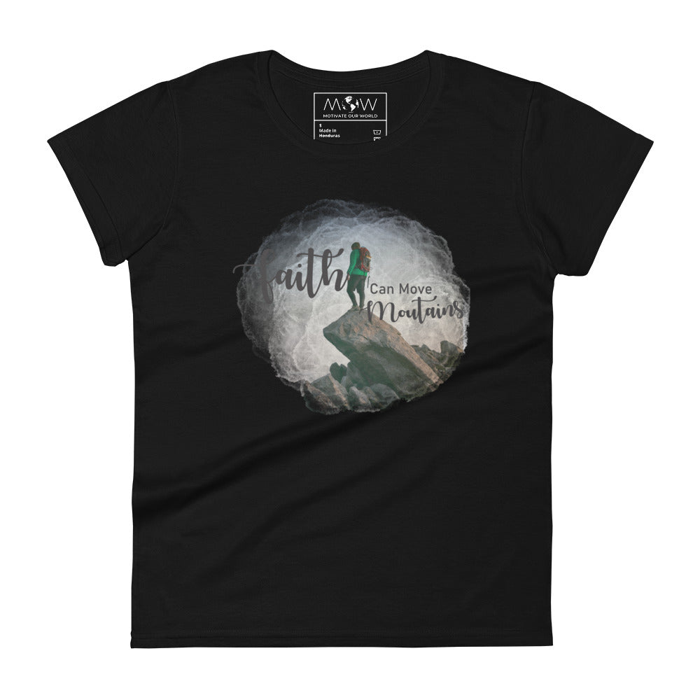 Faith Can Move Mountains Women’s Motivational Black T-Shirt