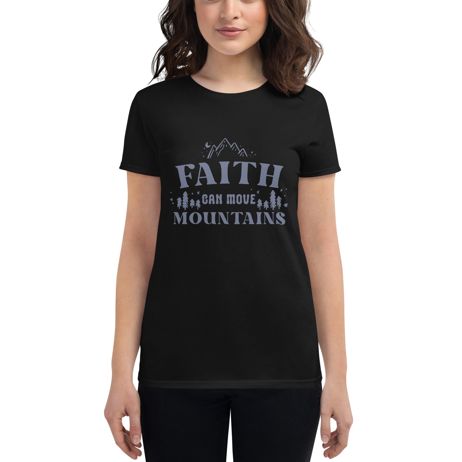 Faith Can Move Mountains Women’s Motivational Black T-Shirt