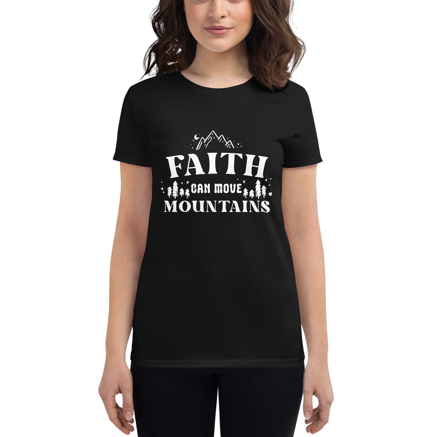 Faith Can Move Mountains Women’s Motivational Black T-Shirt