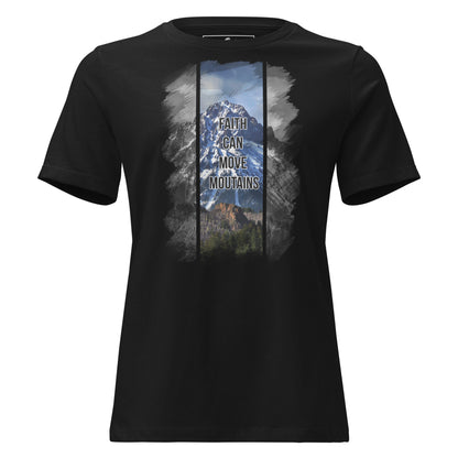 Faith Can Move Mountains Split View Black Motivational Women’s T-Shirt