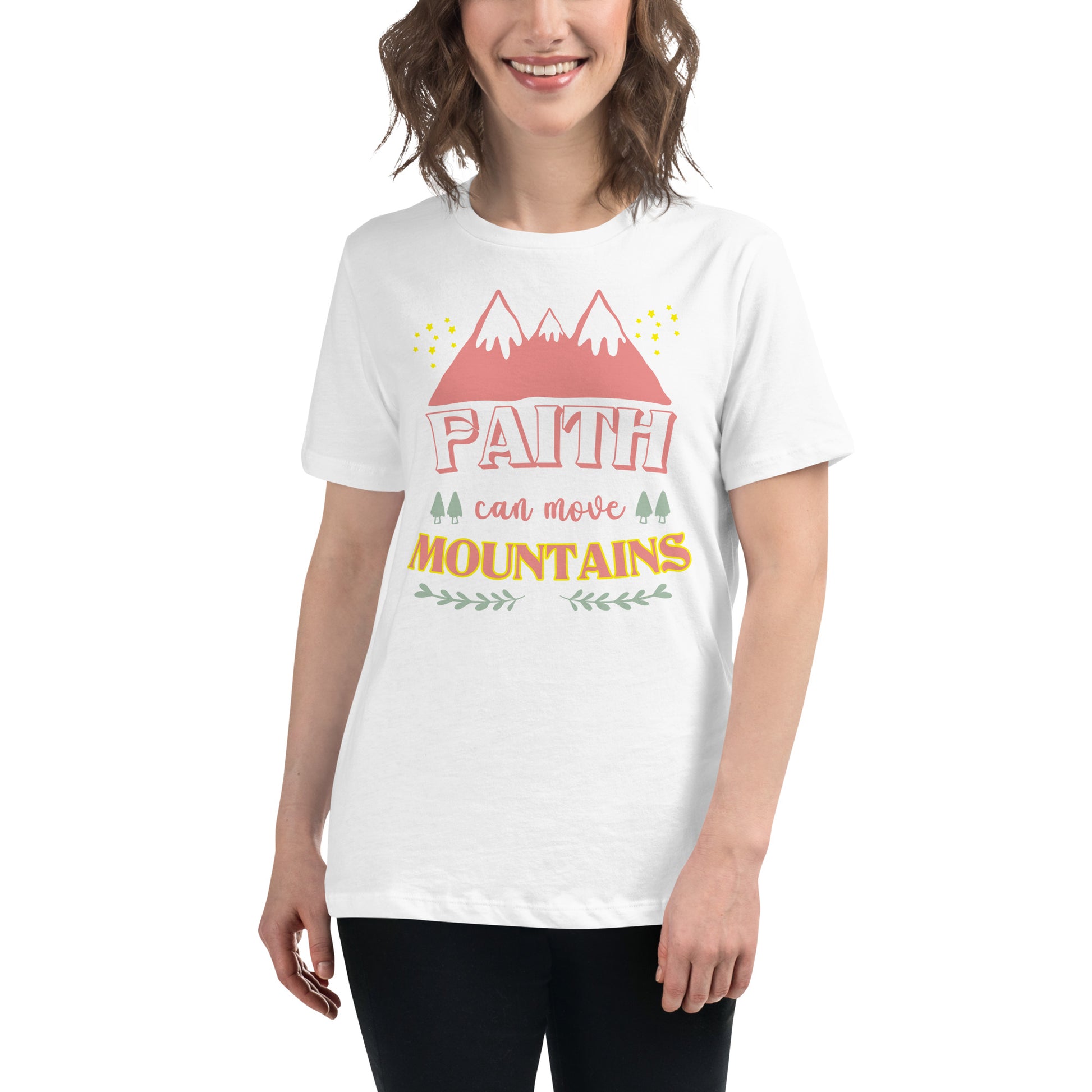 Faith Can Move Mountains White Motivational Women’s T-Shirt Lifestyle