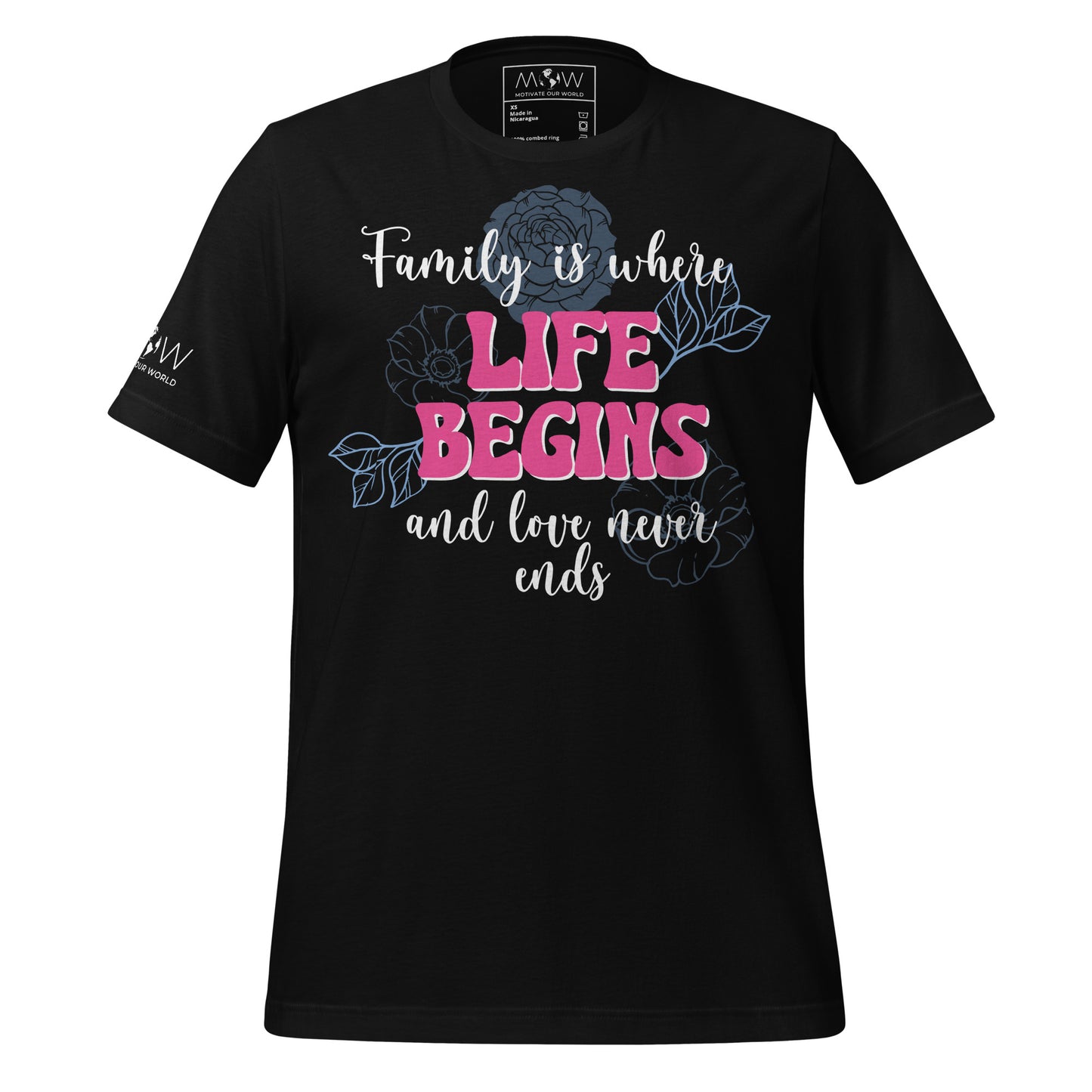Family Is Where Life Begins – Floral Edition Black Motivational Men's T-Shirt