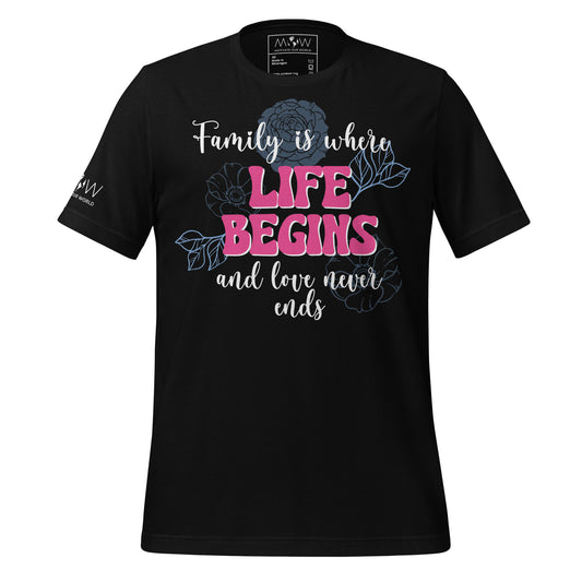 Family Is Where Life Begins – Floral Edition Black Motivational Men's T-Shirt