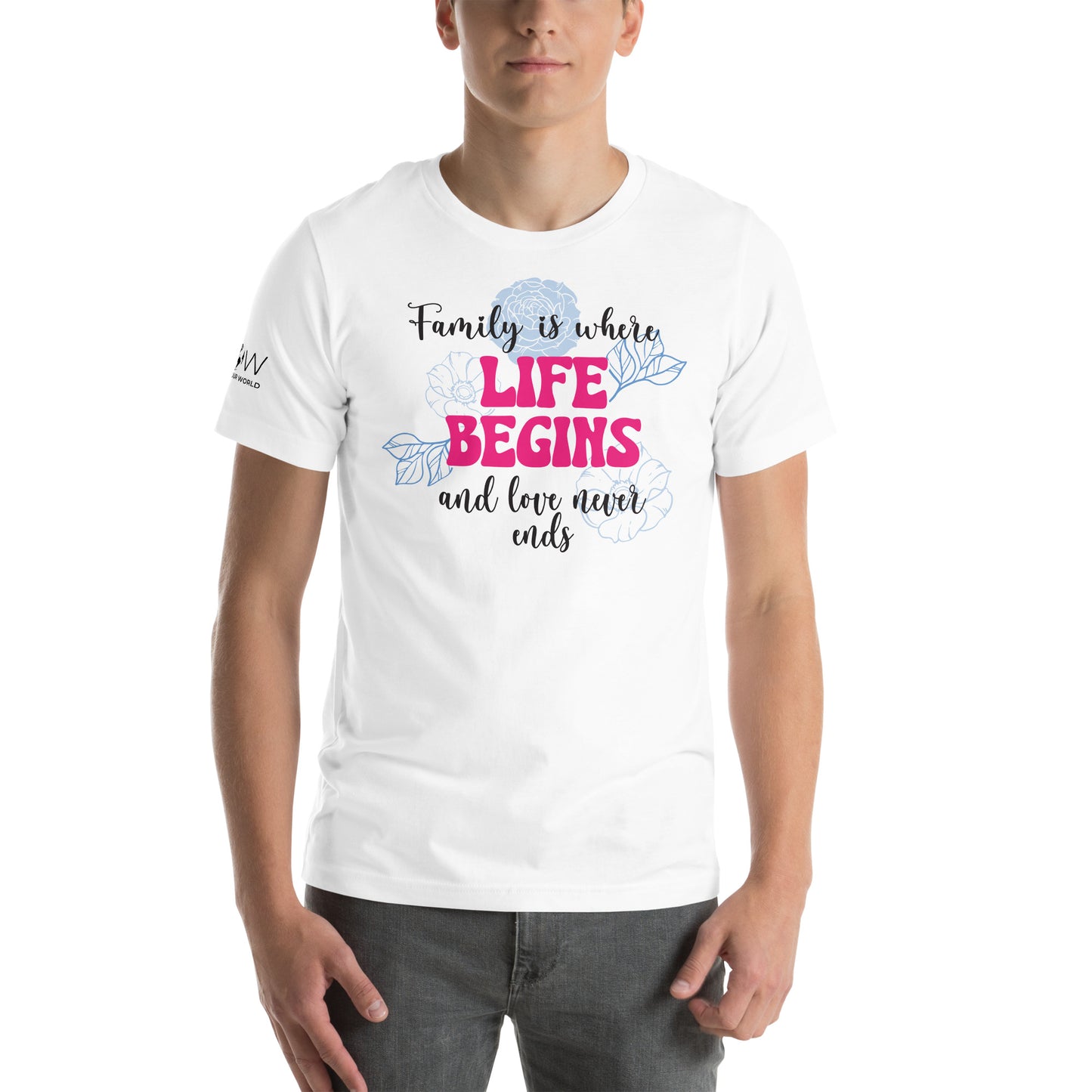 Family Is Where Life Begins – Floral Edition White Motivational Men's T-Shirt Lifestyle