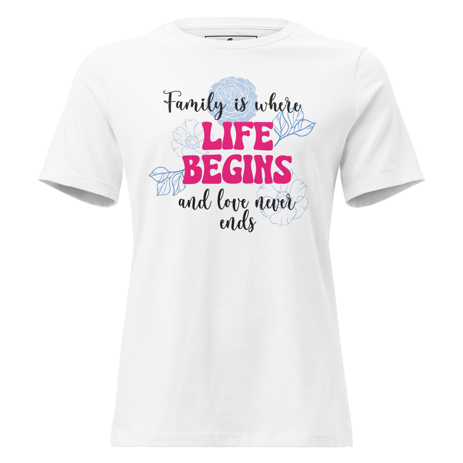 Family Is Where Life Begins – Floral Edition White Motivational Women’s T-Shirt
