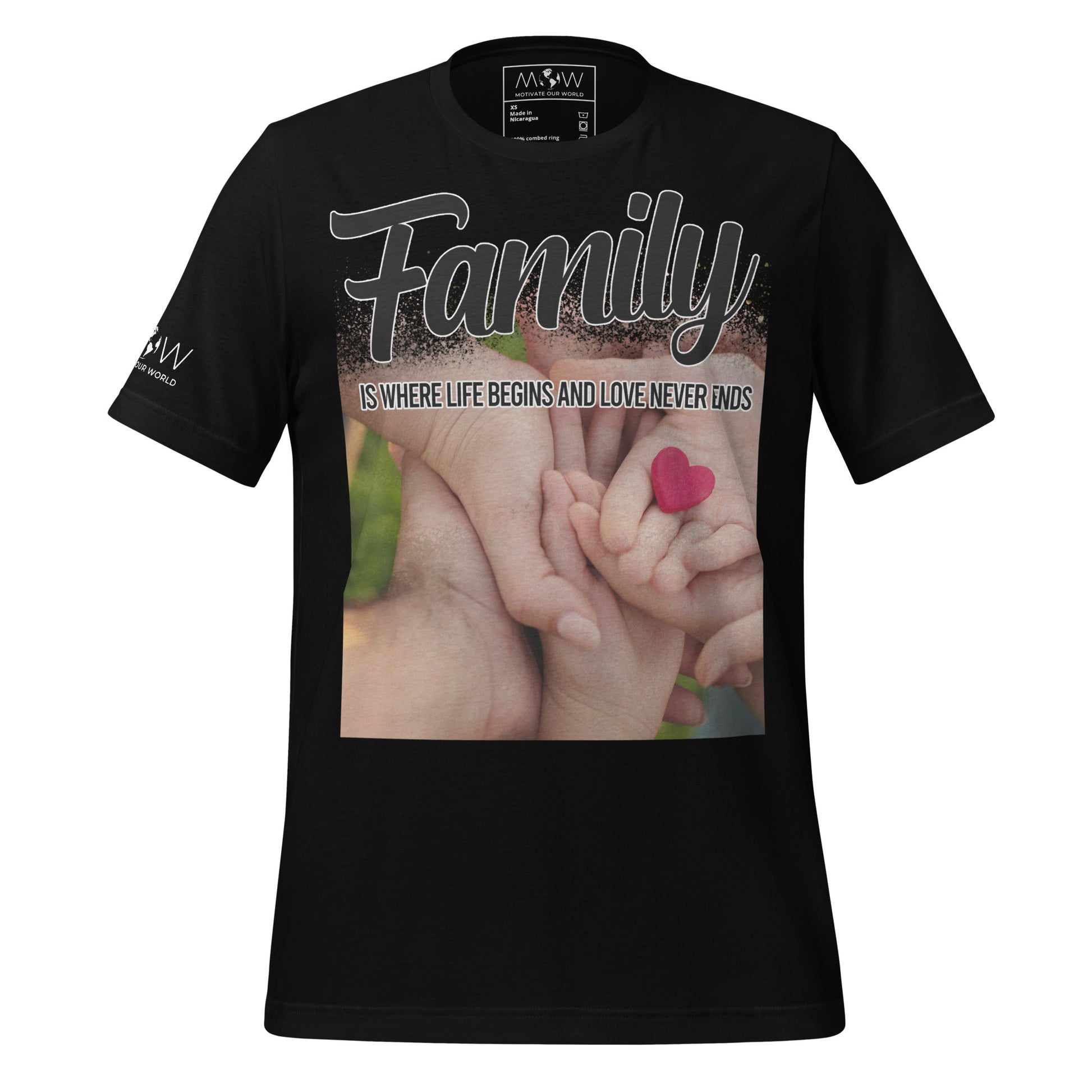 Family Is Where Life Begins – Heart in Hand Edition Black Motivational Men's T-Shirt