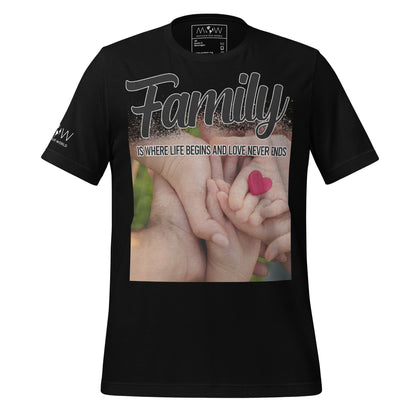 Family Is Where Life Begins – Heart in Hand Edition Black Motivational Men's T-Shirt