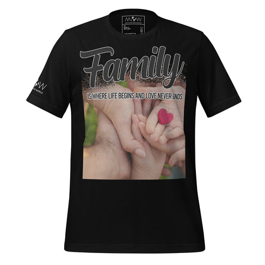 Family Is Where Life Begins – Heart in Hand Edition Black Motivational Men's T-Shirt