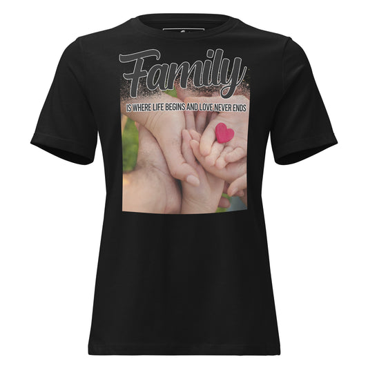 Family Is Where Life Begins – Heart in Hand Edition Black Motivational Women’s T-Shirt