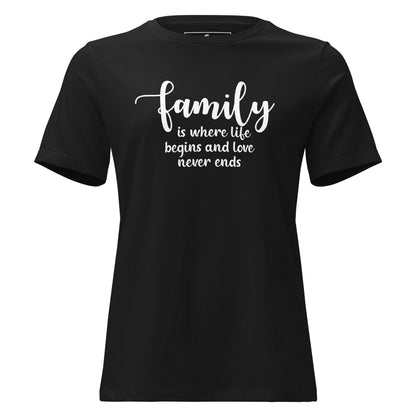 Family Is Where Life Begins – Script Edition Black Motivational Women’s T-Shirt