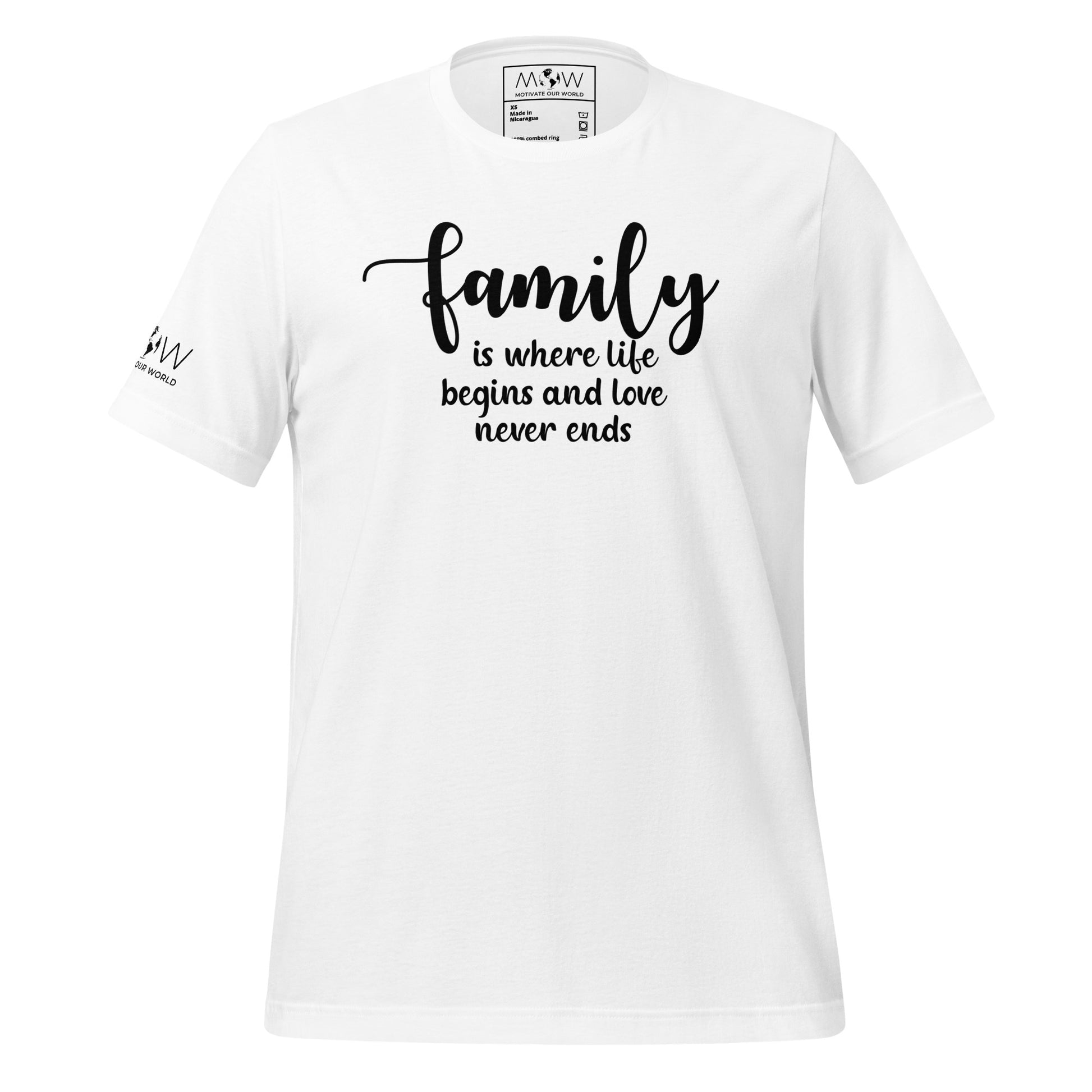 Family Is Where Life Begins – Script Edition White Motivational Men's T-Shirt