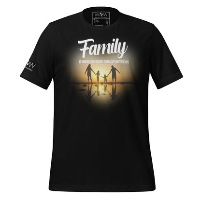 Family Is Where Life Begins – Sunset Heart Edition Black Motivational Men's T-Shirt