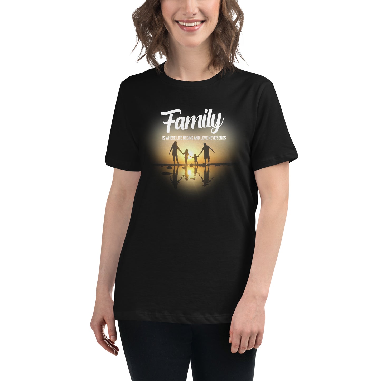 Family Is Where Life Begins – Sunset Heart Edition Black Motivational Women’s T-ShirtLifestyle