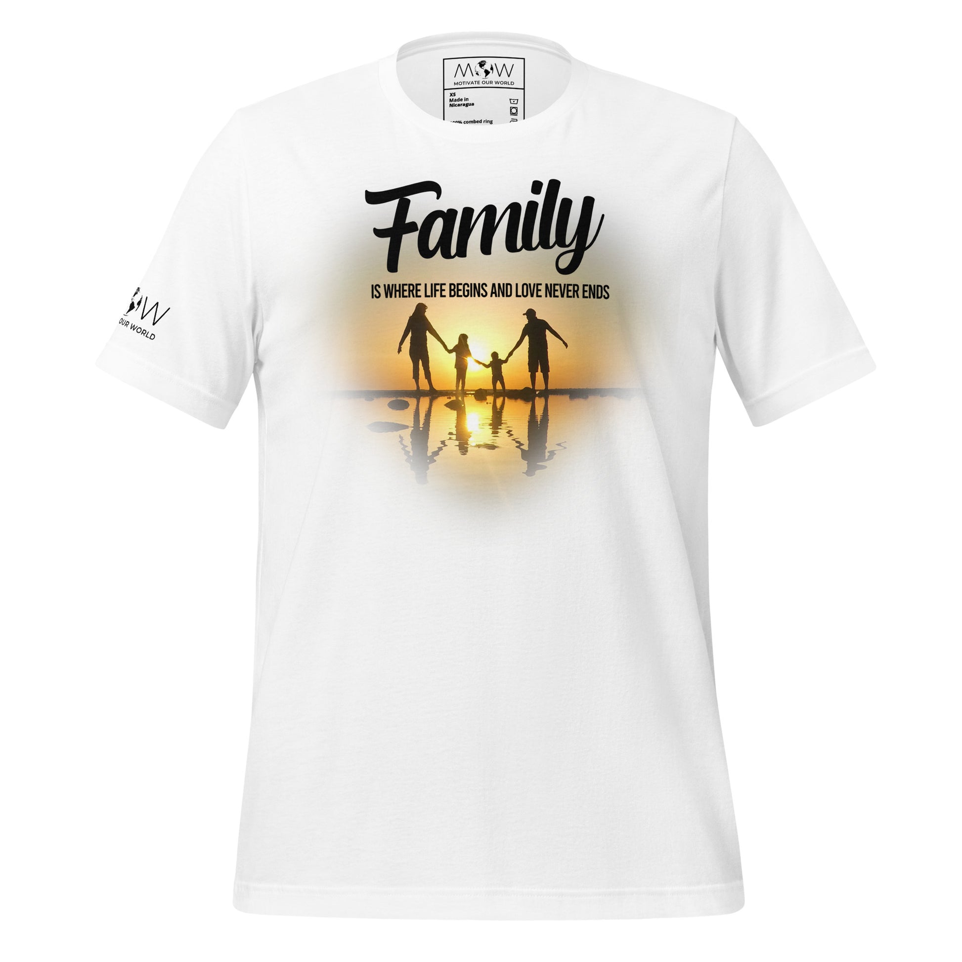 Family Is Where Life Begins – Sunset Heart Edition White Motivational Men's T-Shirt