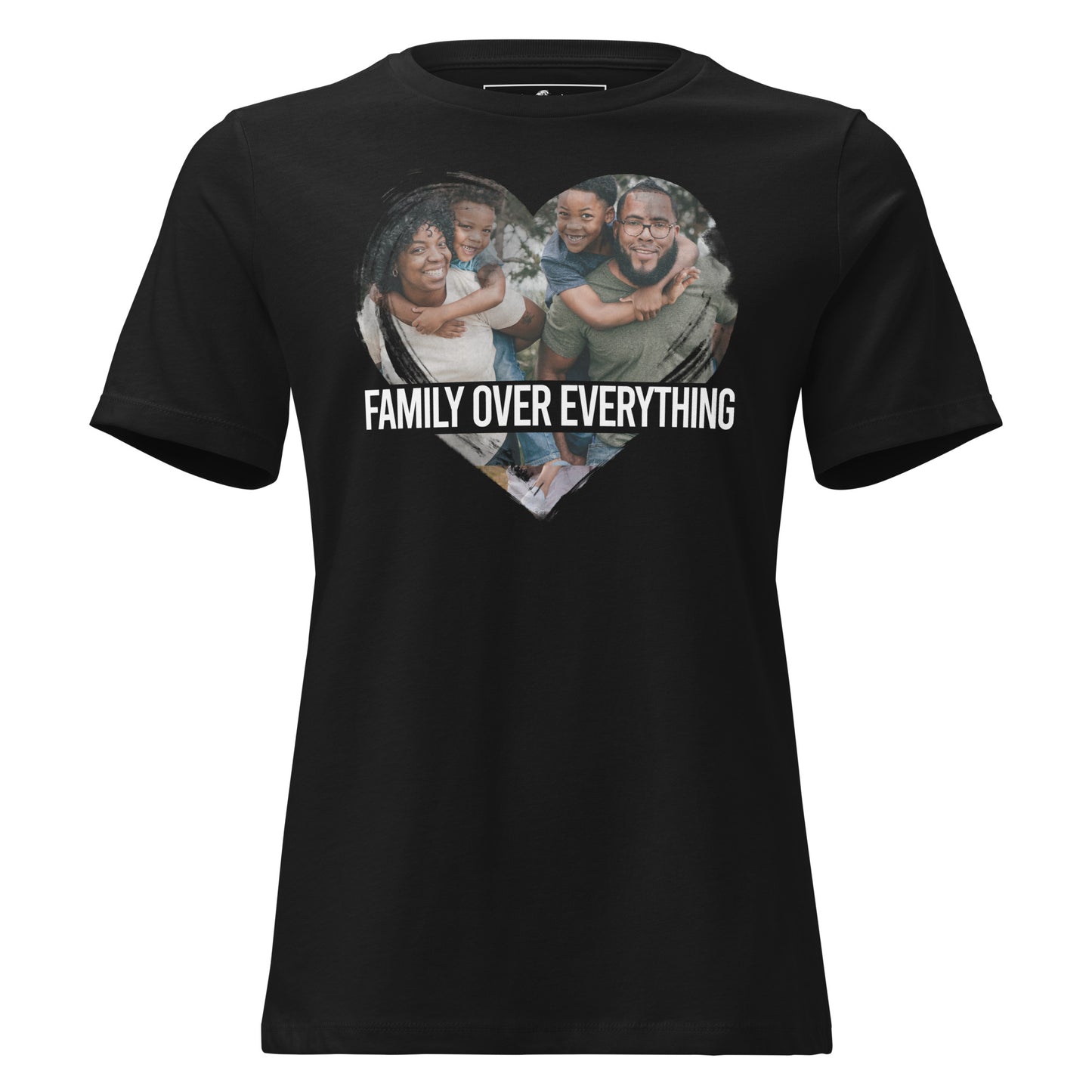 Family Over Everything- Heart Edition Black Motivational Women’s T-Shirt