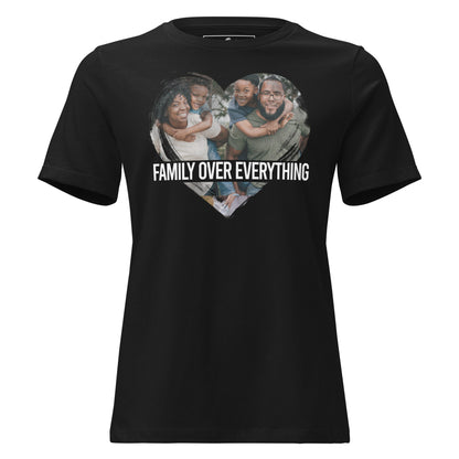 Family Over Everything- Heart Edition Black Motivational Women’s T-Shirt