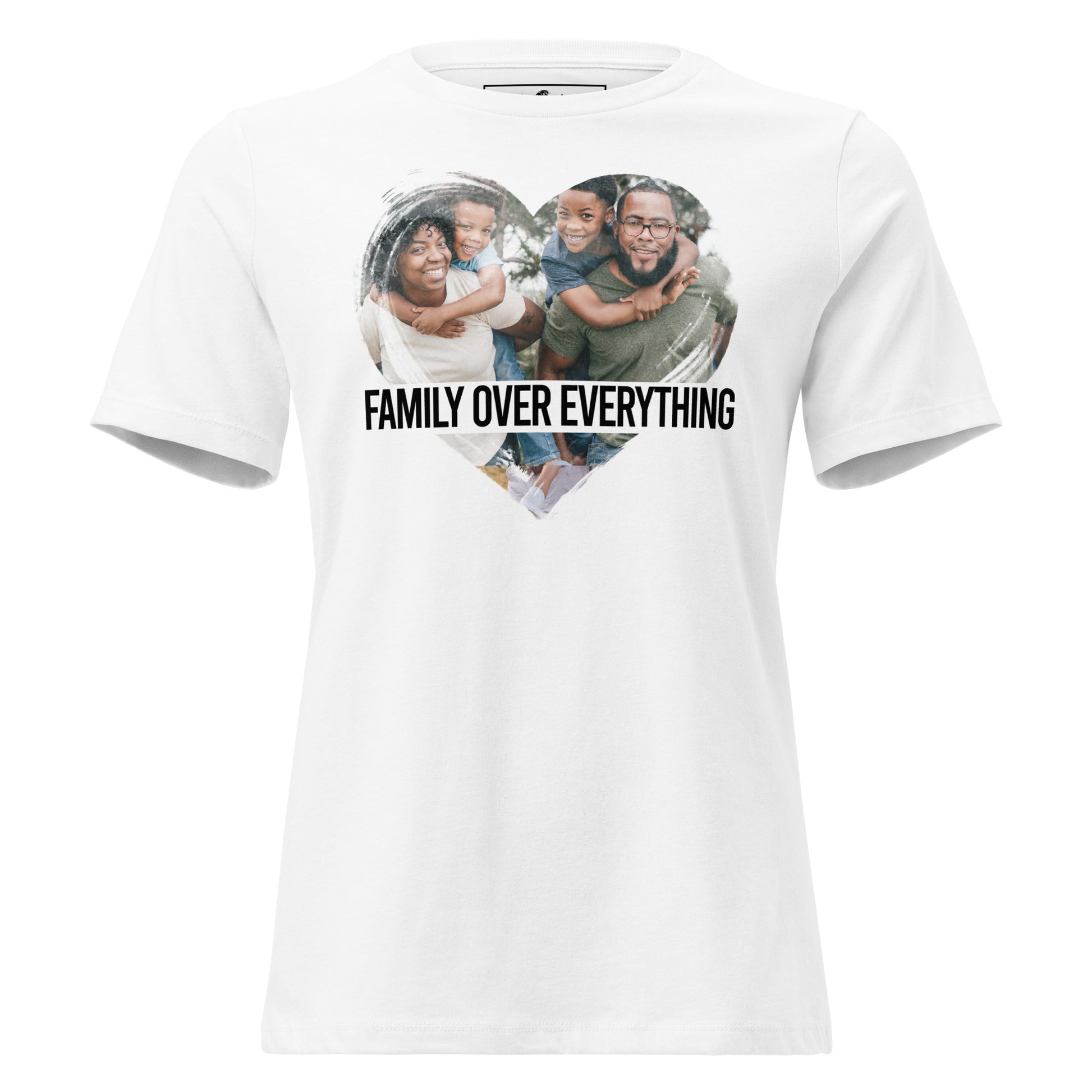 Family Over Everything- Heart Edition White Motivational Women’s T-Shirt
