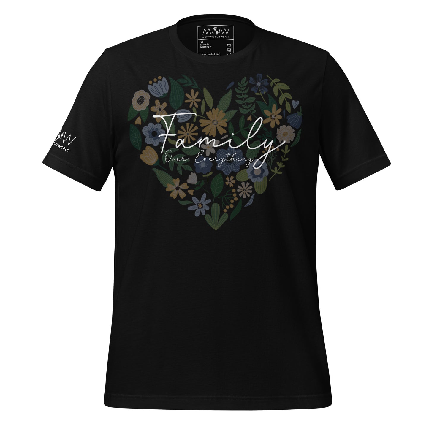 Family Over Everything - Floral Heart Edition Black Motivational Men's T-Shirt