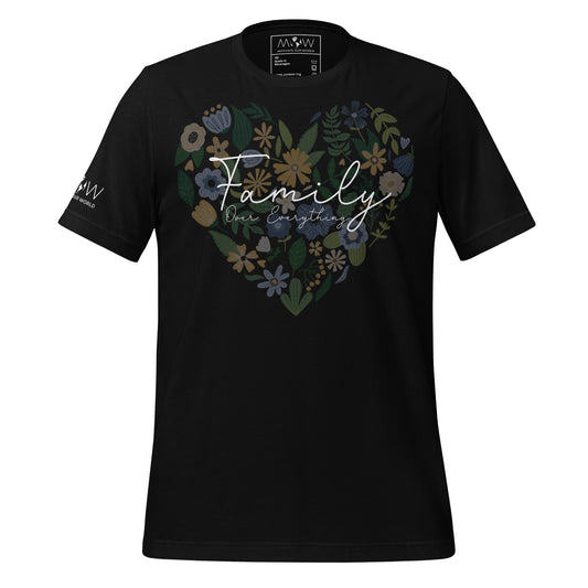 Family Over Everything - Floral Heart Edition Black Motivational Men's T-Shirt