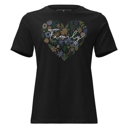 Family Over Everything - Floral Heart Edition Black Motivational Women’s T-Shirt
