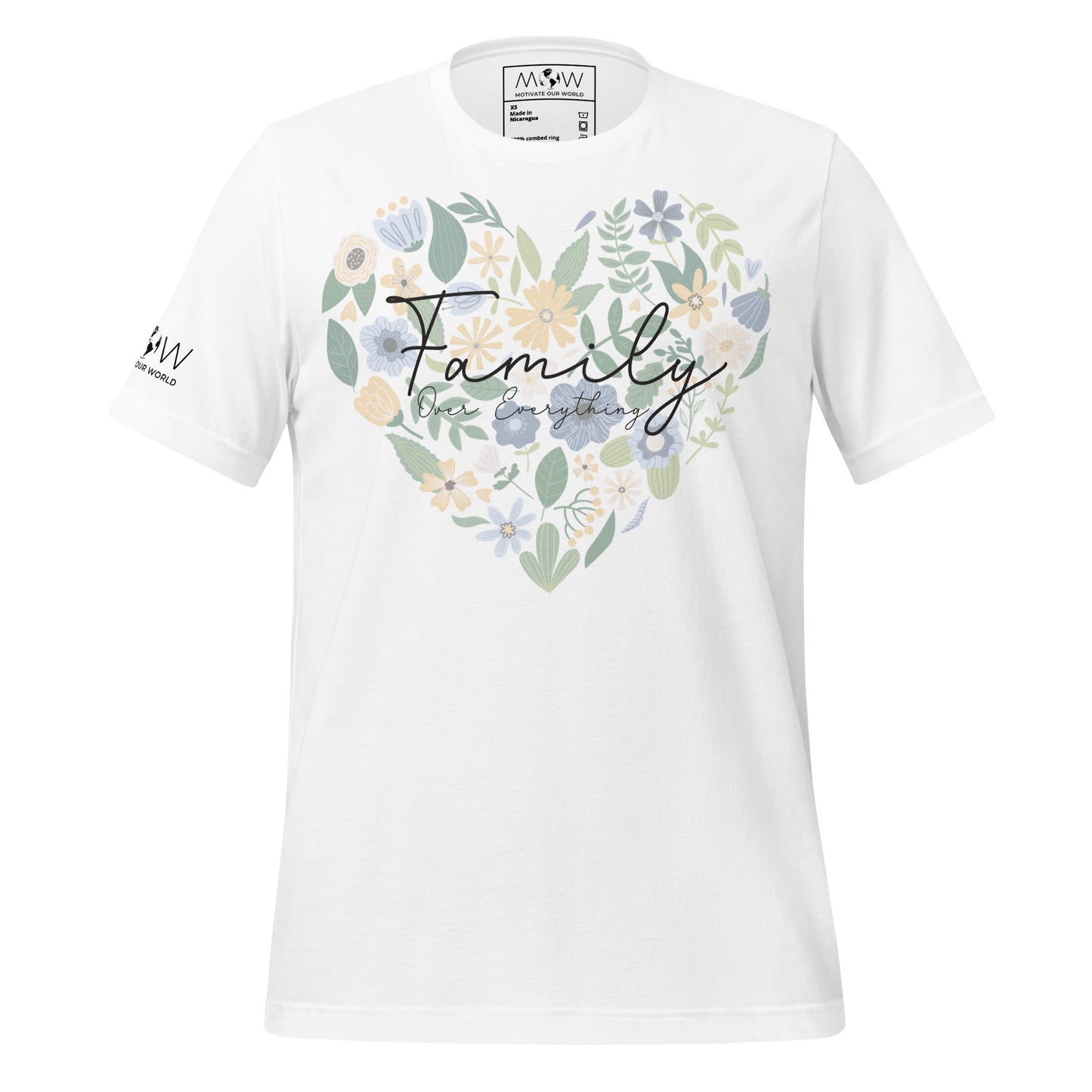 Family Over Everything - Floral Heart Edition White Motivational Men's T-Shirt