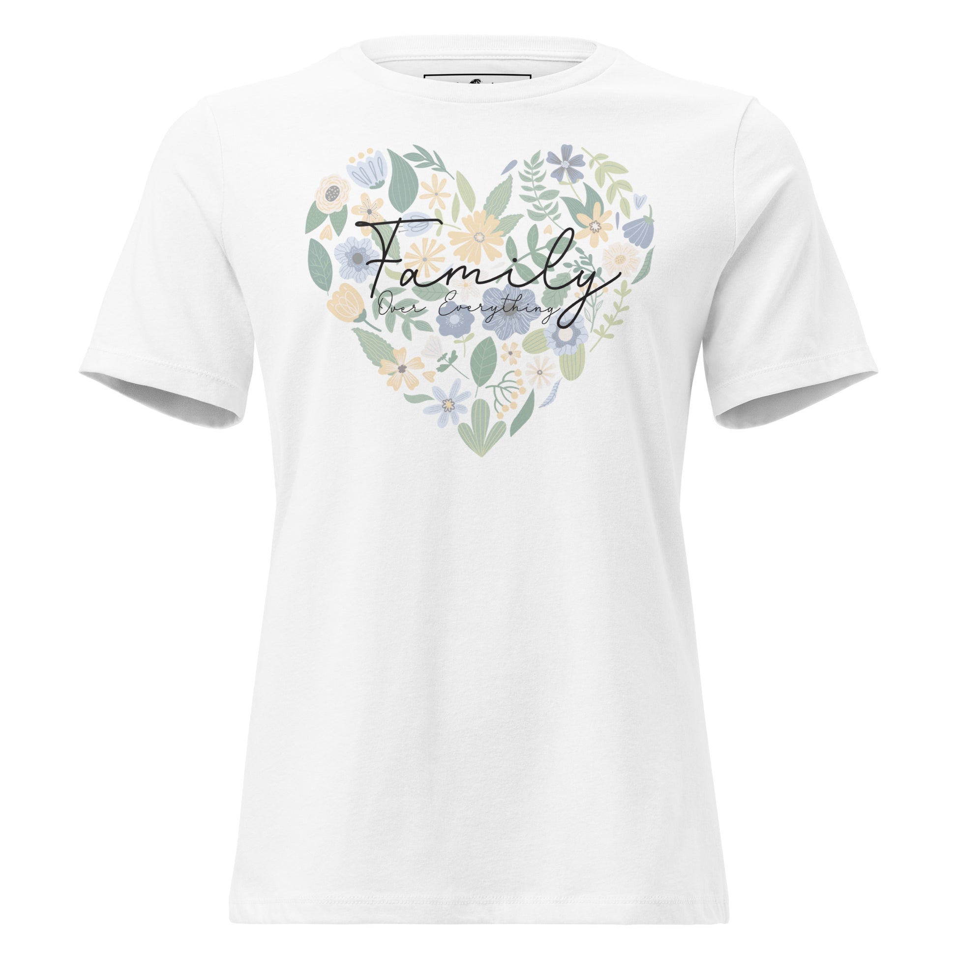 Family Over Everything - Floral Heart Edition White Motivational Women’s T-Shirt