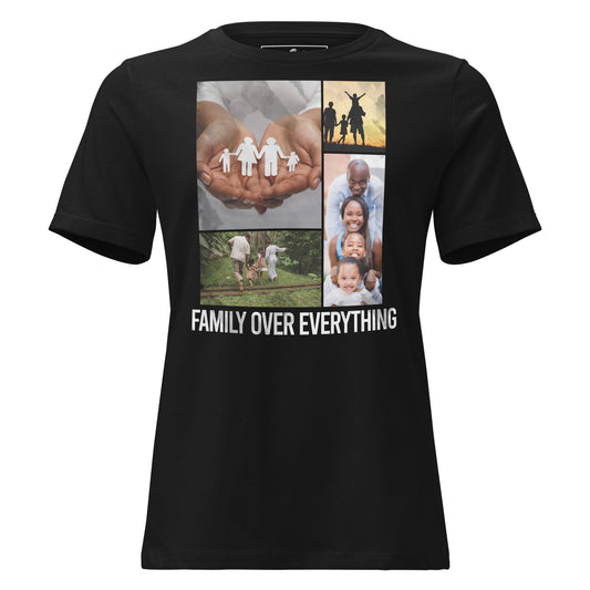 Family Over Everything Collage Black Motivational Women’s T-Shirt