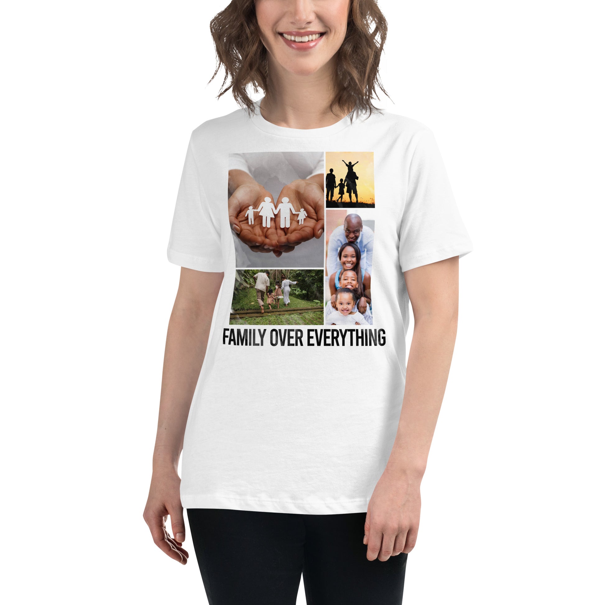 Family Over Everything Collage White Motivational Women’s T-Shirt Lifestyle