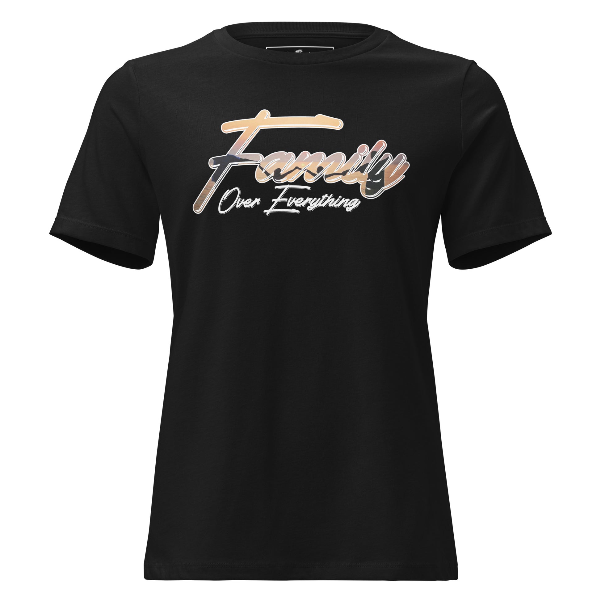Family Over Everything – Sunset Silhouette Black Motivational Women’s T-Shirt