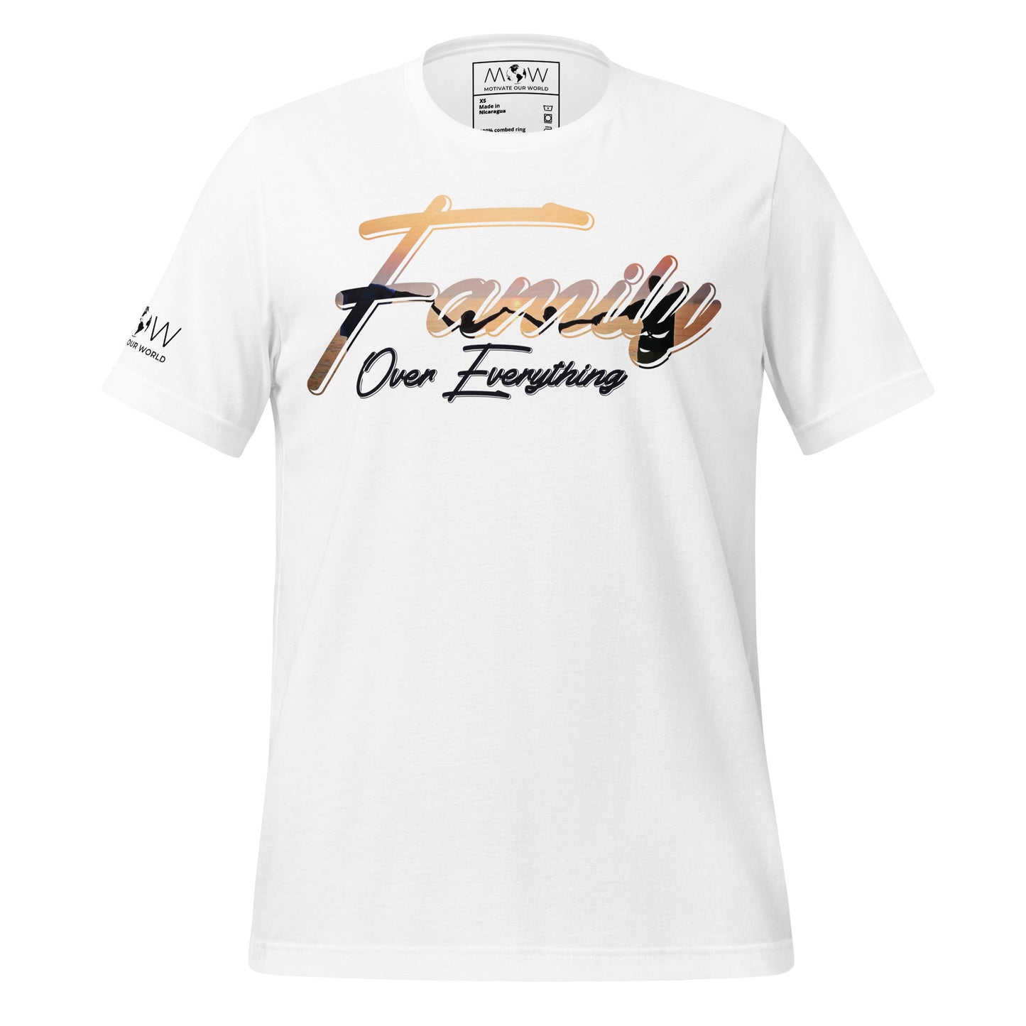 Family Over Everything – Sunset Silhouette White Motivational Men's T-Shirt