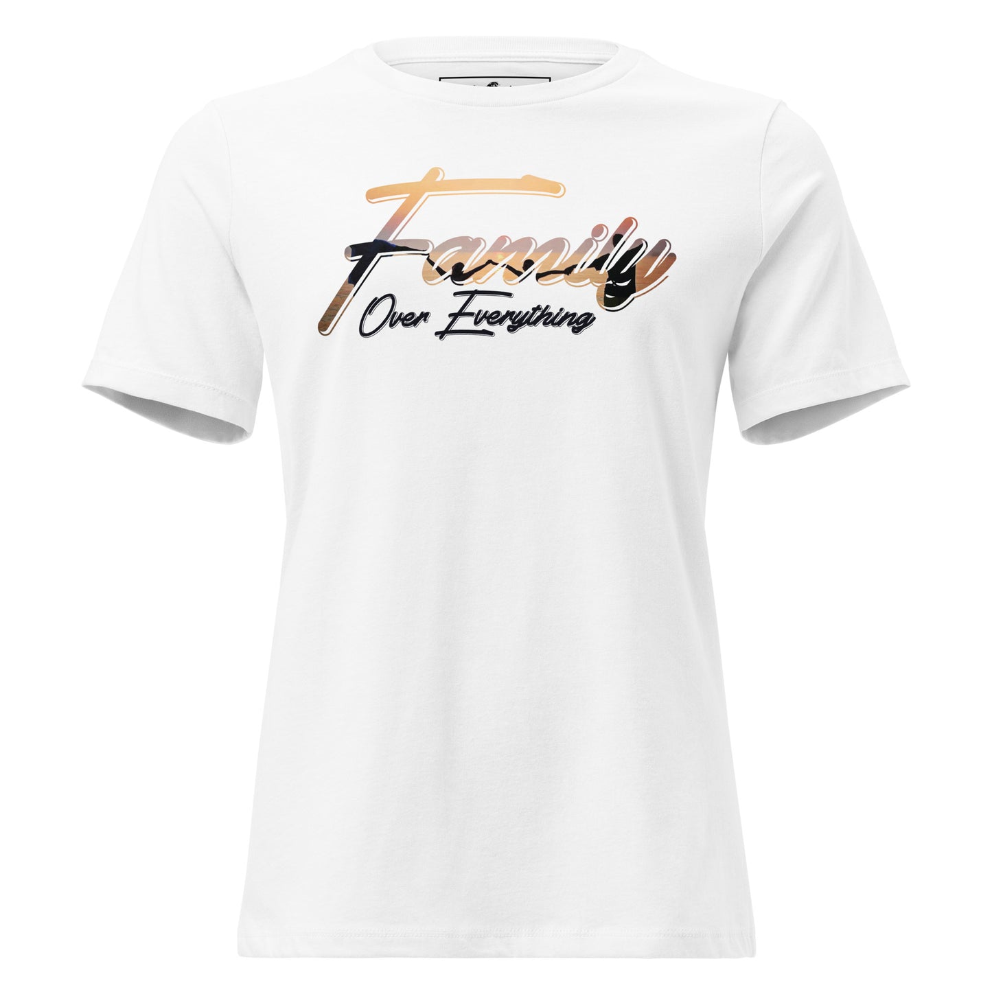 Family Over Everything – Sunset Silhouette White Motivational Women’s T-Shirt
